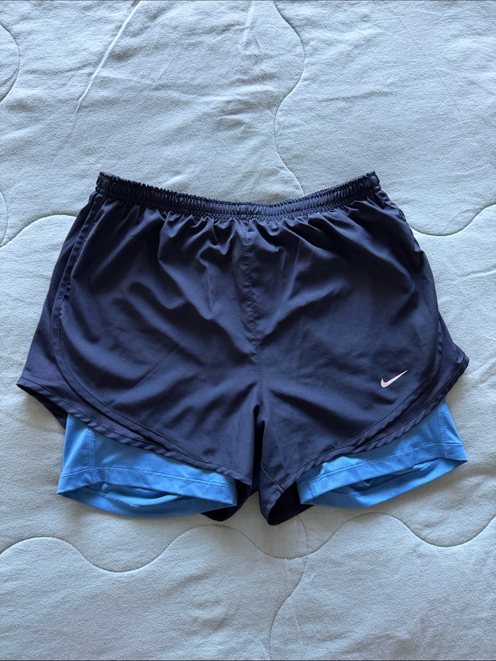 Nike Women’s Navy Outer / Light Blue Inner Athletic Running Shorts - size M